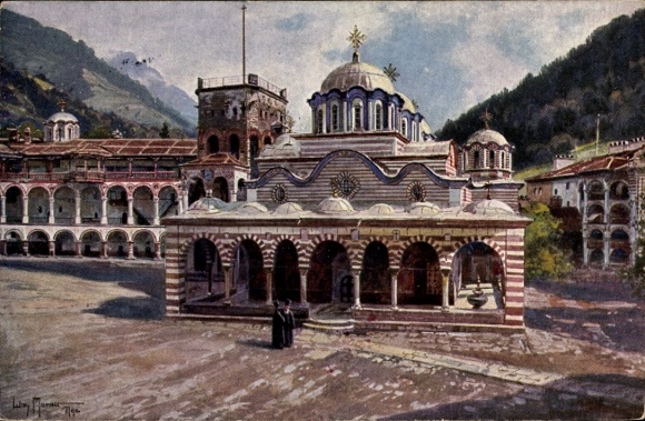 Artist Postcard Moralt, Willy, Bulgaria, Rila Monastery, General Schekoff, Colonial War Thanksgiving