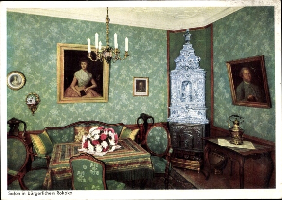 Postcard Hamburg, Old Hamburg Town Hall Grimm 30, Salon in bourgeois Rococo