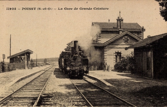 Ak Poissy Yvelines,  Grande Ceinture, Bahnhof, Gleisseite, Dampflok