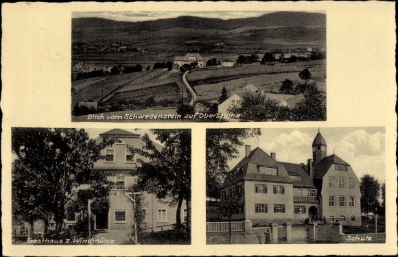 Postcard Obersteina Steina Sachsen, Gasthof Zur Windmühle, school, long shot