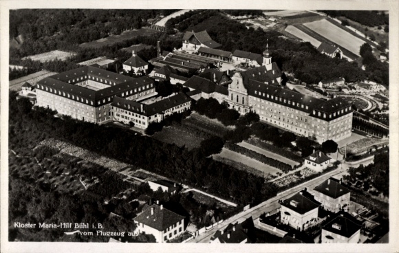 Postcard Bühl in Baden, aerial photograph, monastery