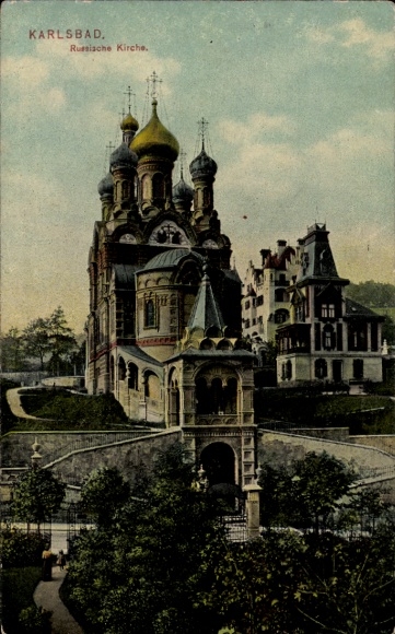 Postcard Karlovy Vary Karlsbad Town, Russian Church