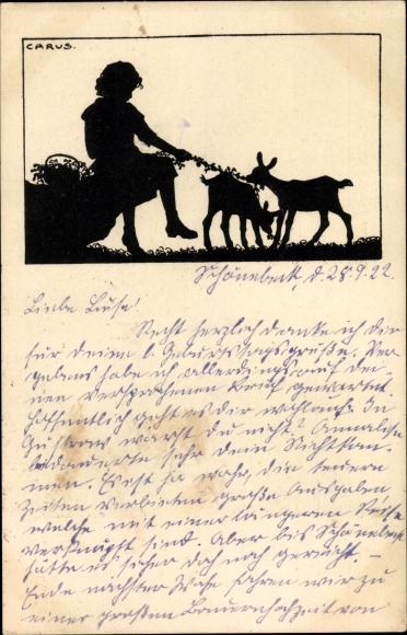 Paper cut artists Postcard Carus, child with goats