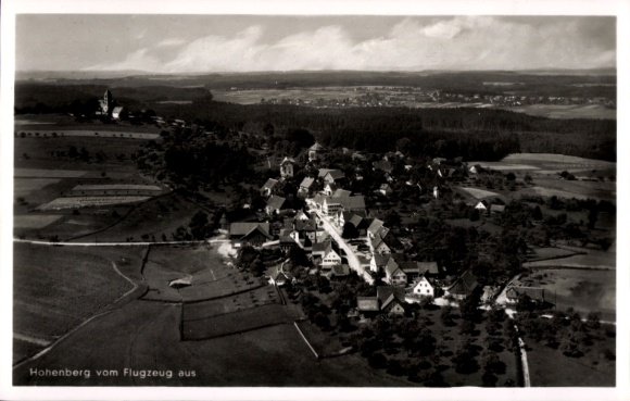 Postcard Hohenberg in Lower Austria, aerial view of rural architecture, beautiful landscape