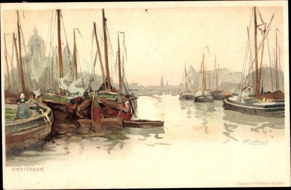 Artist PC Cassiers, H., Amsterdam North Holland Netherlands, Harbour, Boats