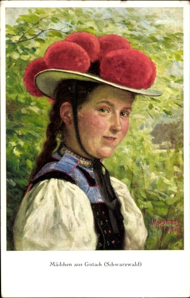 Artist Postcard Hasemann, W., Girl in folk costume from the Black Forest, Gutach