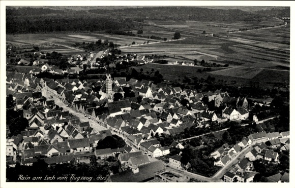 Postcard Rain am Lech Schwaben, aerial photograph