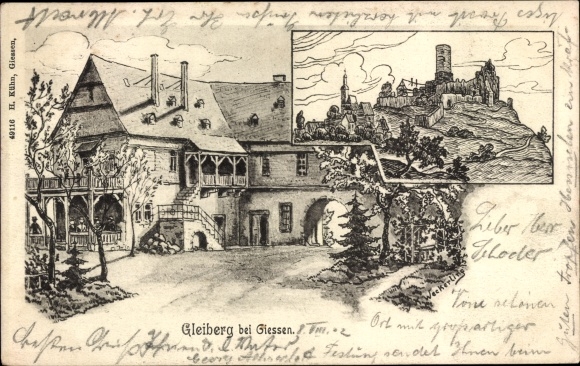 Postcard Krofdorf Gleiberg Wettenberg in Hessen, castle ruins, buildings
