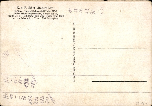 Postcard KdF Electric Ship Robert Ley