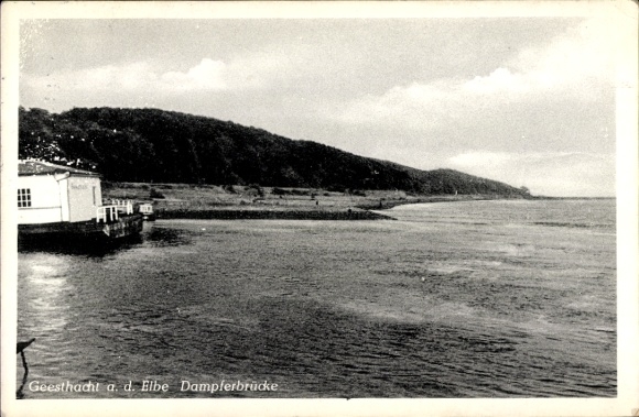 Postcard Geesthacht on the Elbe, steamer bridge
