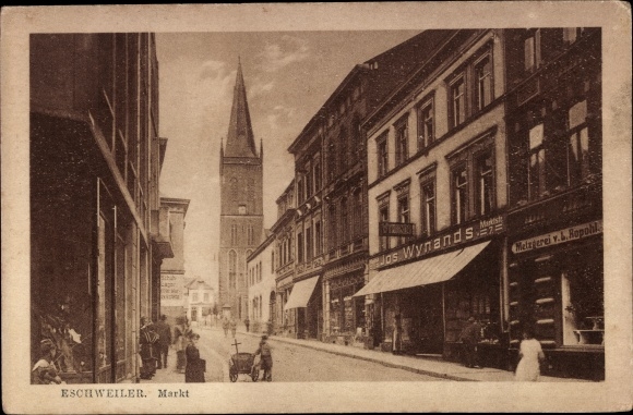 Postcard Eschweiler North Rhine Westphalia, market, butcher shop