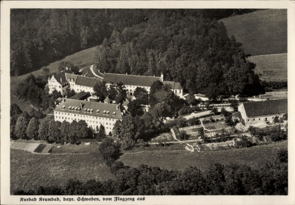 Postcard Krumbach Schwaben, aerial photograph of spa town Krumbad, Bavarian Swabia