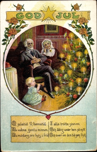 Artist PC Nyström, Jenny, congratulations Christmas, old couple and baby on the Christmas tree
