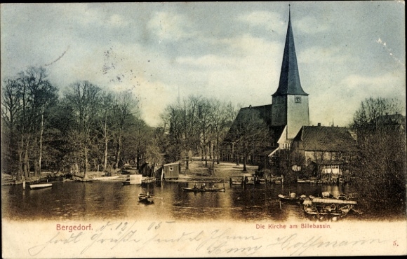 Postcard Hamburg Bergedorf, Church at Billebassin
