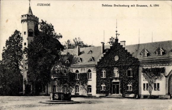 Postcard Breitenburg near Itzehoe in Holstein, Breitenburg Castle, fountain
