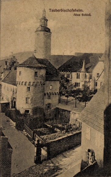 Postcard Tauberbischofsheim in Baden, Old Castle, Tower, Half-timbered Houses
