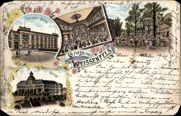 litho Weißenfels an der Saale, Schumanns tuin, hal, kasteel