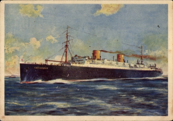Artist Postcard Schmidt, R., Twin-screw express steamer Columbus, Norddeutscher Lloyd Bremen