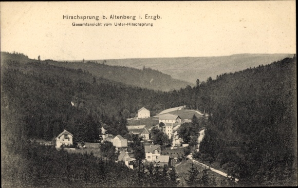 Postcard Unter Hirschsprung Altenberg in the Ore Mountains, total view, forest