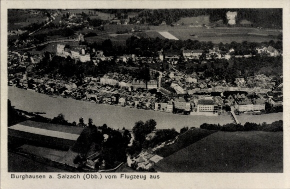 Postcard Burghausen an der Salzach Upper Bavaria, aerial photograph