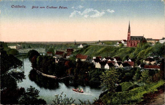 Postcard Kröllwitz Halle on the Saale, view of the city from Trothaer Felsen