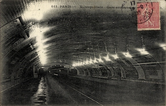 Postcard Paris III Temple, Metropolitan, subway station