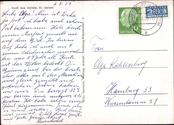 Postcard Golste Natendorf in the Lüneburg Heath, inn by J. Gesterding, manor, village street