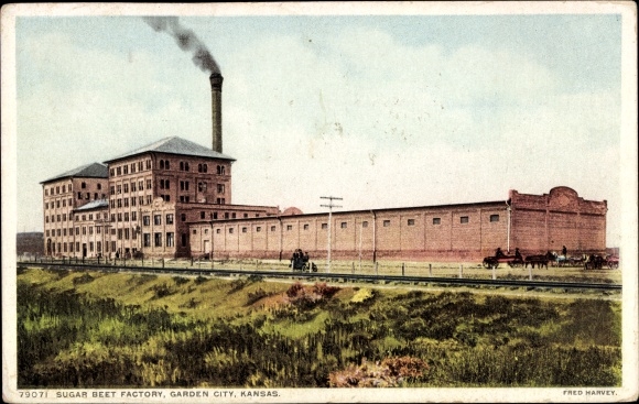 Ansichtkaart Garden City Kansas USA, suikerbietenfabriek