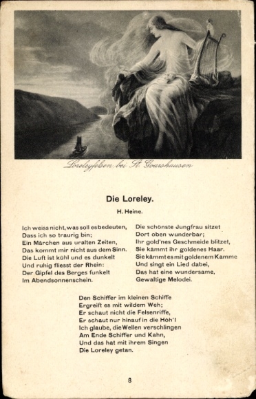Song artist Postcard Volkhofen, Die Loreley, H. Heine, Rhein, I don't know what it's supposed to mean