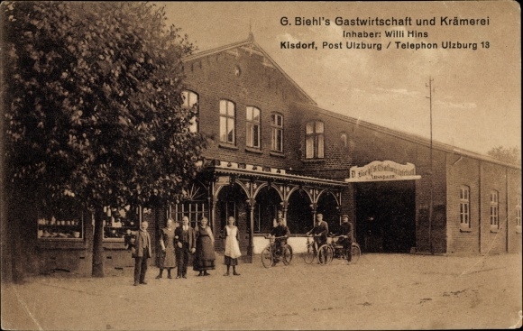 Postcard Kisdorf in Holstein, inn and shop G. Biehl, owner Willi Hins