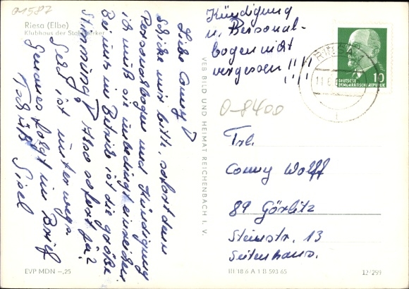 Postcard Riesa an der Elbe Sachsen, Steel Workers&#39; Club, Joliot Curie House