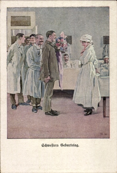 Künstler Ak Wennerberg, B., Schwerstes Geburtstag, Lazarett, Sanitäter, Soldat