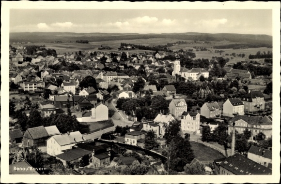 KP Rehau w Fichtelgebirge w Górnej Frankonii, widok miasta z lotu ptaka