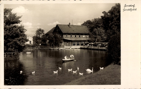 Ak Jonsdorf in der Oberlausitz Sachsen, Postkarte aus  nebliger Tag, Boote auf dem Wasser, Sch...