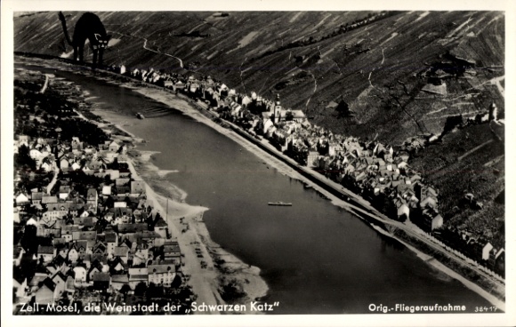 Ak Zell an der Mosel, luchtfoto, wijnstad van de Zwarte Kat