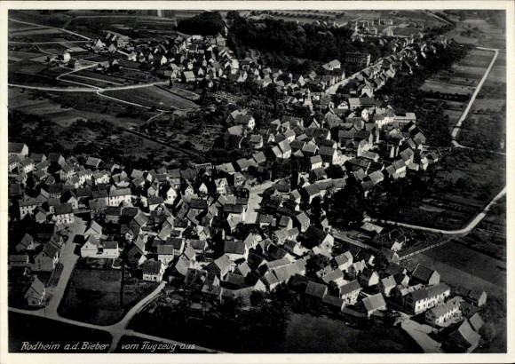 Postcard Rodheim Bieber Biebertal in Hesse, aerial photograph of the place