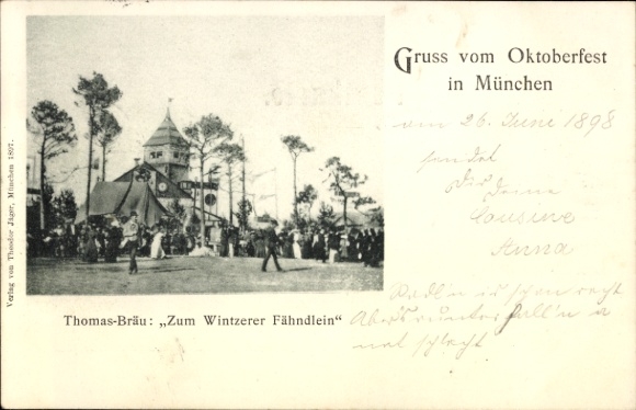 Postcard Munich, Oktoberfest, Thomas-Bräu Zum Wintzerer Fähndlein