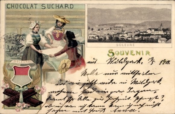 Chromo-Litho Soleure Solothurn, Chocolat Suchard, advertising, city view, chocolate