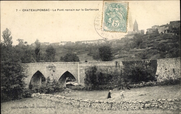 Postcard Châteauponsac Château Ponsac Haute Vienne, bridge over the Gartempe, Roman bridge, landscape