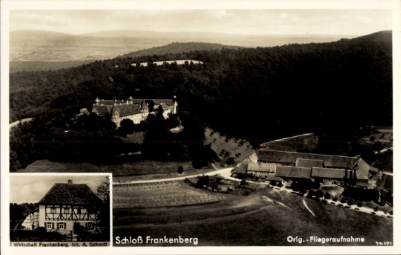 Postcard Weigenheim in Middle Franconia, Frankenberg Castle, aerial photograph, Frankenberg economy