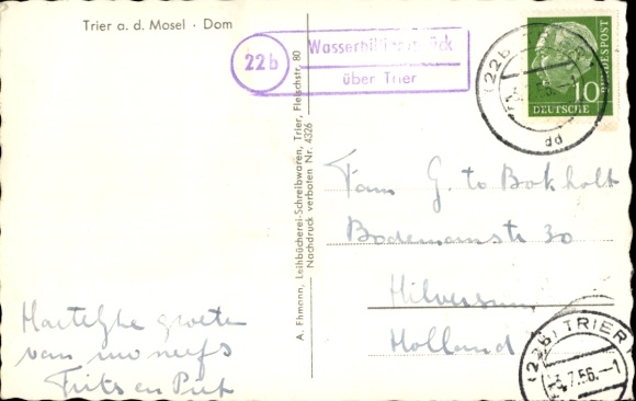 KP Landpoststempel 22b Wasserbilligerbrück przez Trewir