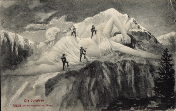 AK Mountaineer on the Jungfrau, smiling moon, mountain with face / mountain faces