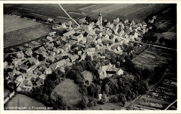 Postcard Irmelshausen Höchheim in Lower Franconia, aerial photograph