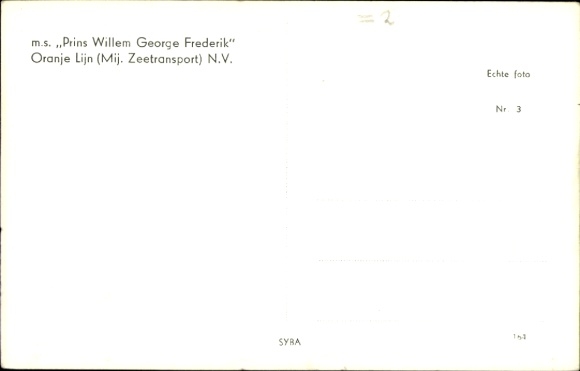 Ak-stoomschip Prins Willem George Frederik, Oranje Lijn