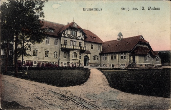 Postcard Wachau in Saxony, view of the fountain house