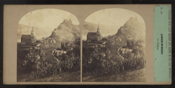 Zdjęcie stereo Oberwesel am Rhein, częściowy widok, ruiny Schönburg, Liebfrauenkirche