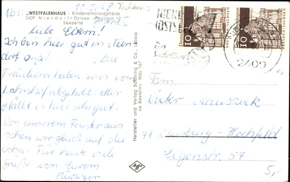 Postcard Baltic resort Niendorf Timmendorfer Strand, children&#39;s recreation home Westfalenhaus, table tennis