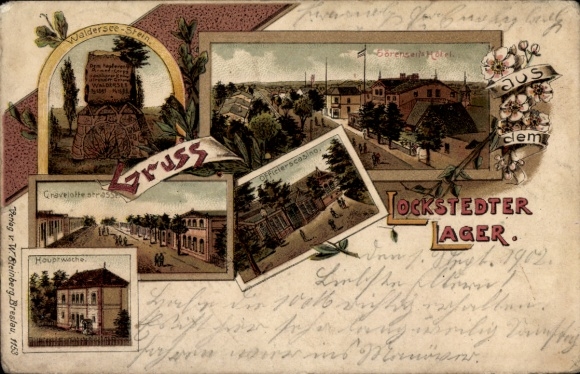 Litho Lockstedt Kreis Steinburg, Lockstedter Lager, Sörensens Hotel, Offizierskasino, Gravelottestr.