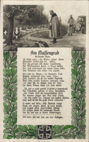 Ak Am Massengrab, Soldatenfriedhof, Gedicht von Johannes Bujara