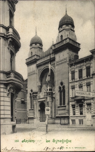 Judaica Postcard Antwerpen Flandern, Synagogue
